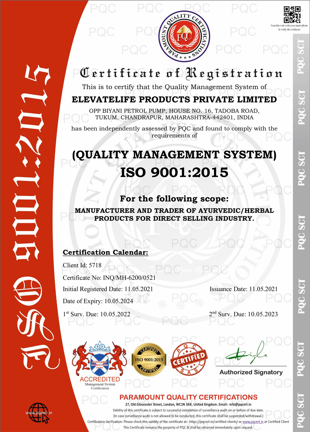 Certificate of Quality Management Systems