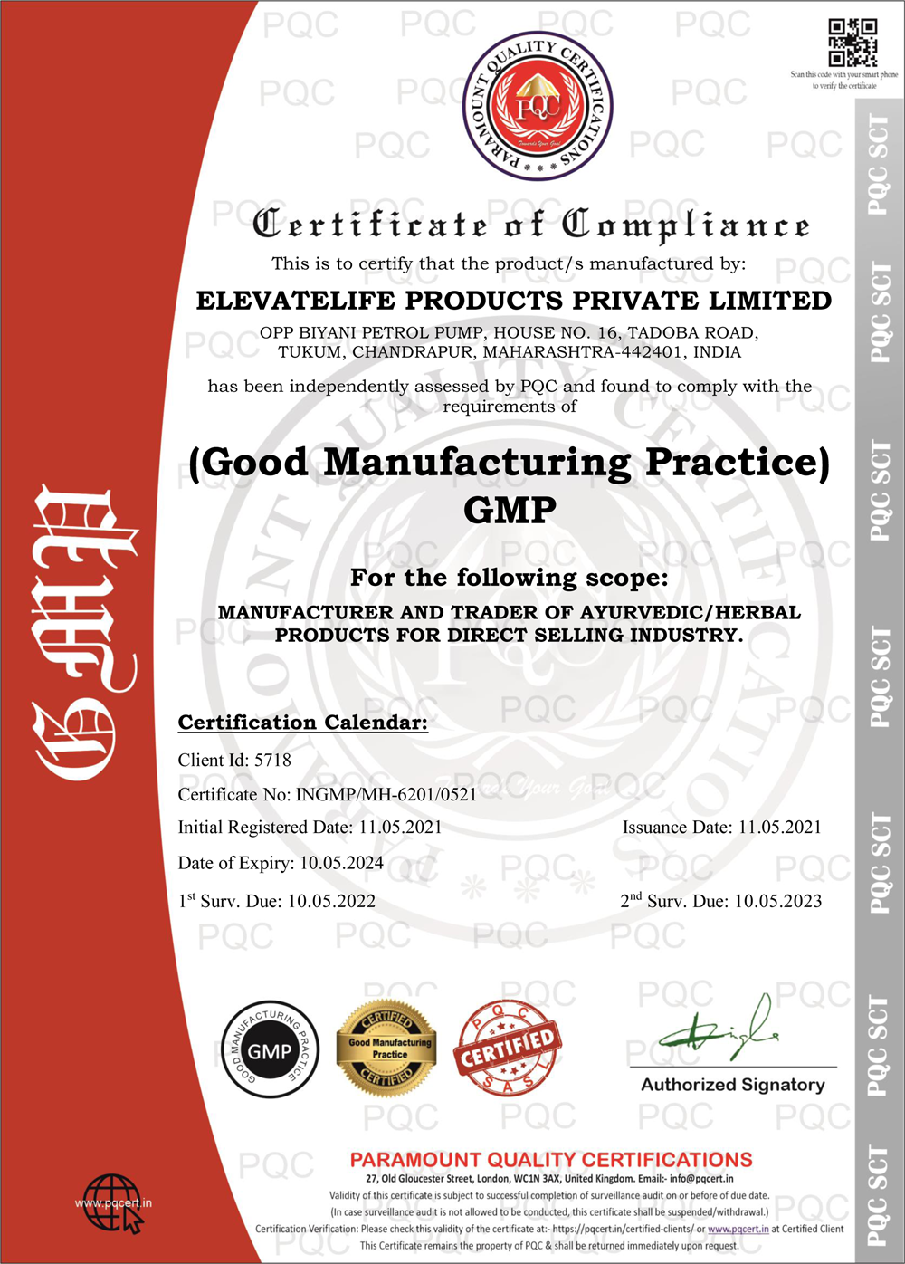 Certificate of Good Manufacturing Practice