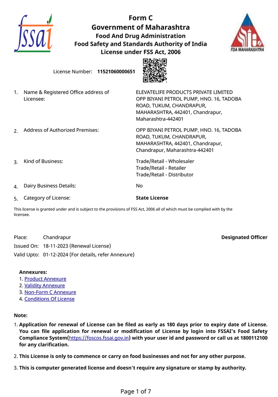 Registration Certificate under FSS Act, 2006